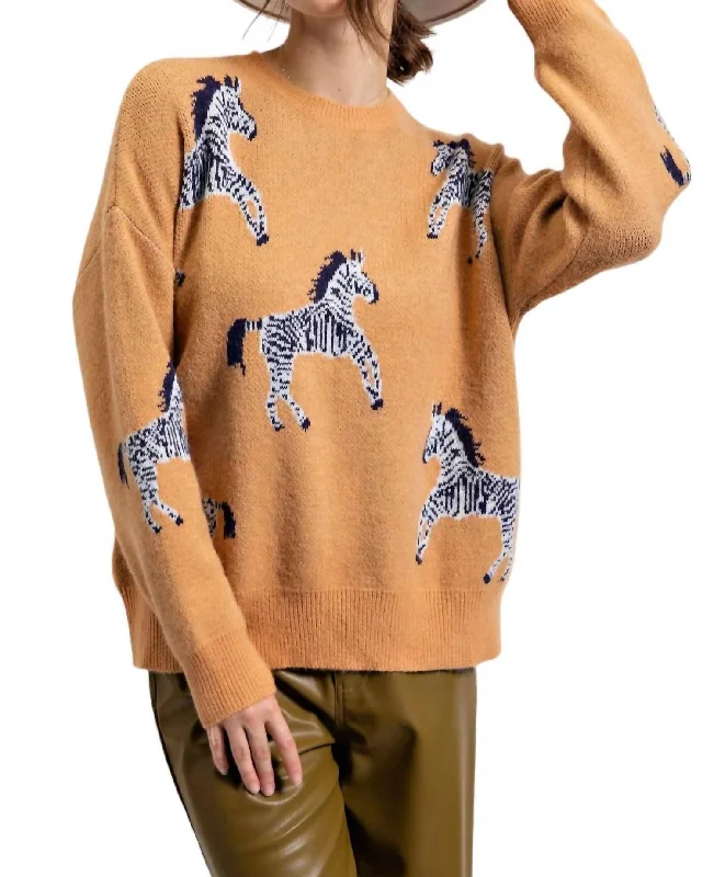 Zebra/animal Pattern Sweater In Camel Women's fashion sweaters sale