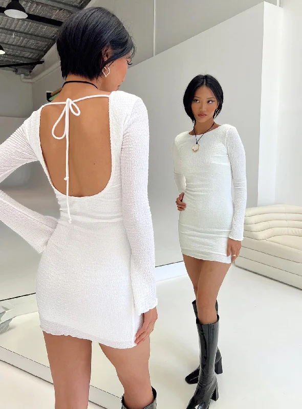 Batesom Long Sleeve Mini Dress White Summer mini dresses