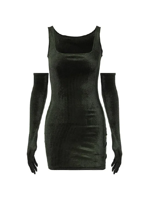 Solid Square Neck Velvet Mini Dress Women's trendy mini dresses sale