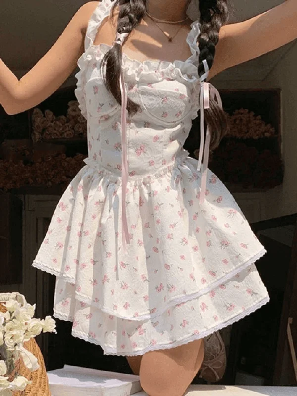 Wood Ear Floral Sling Mini Dresses Cocktail mini dresses