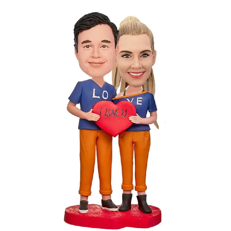 A Couple Dressed in LOVE Custom Bobblehead With Engraved Text Beaded Lace Wedding