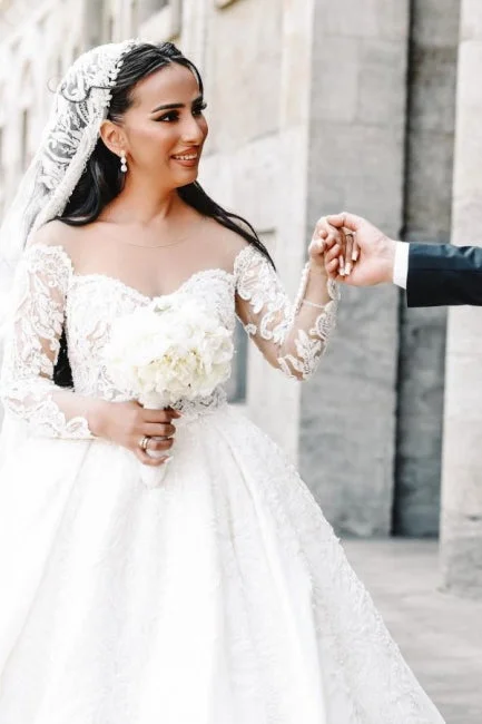 Ball Gown Sweetheart Long Sleeve Floor-Length Stain Wedding Dresses with Lace Short Wedding Gown Ball Gown Sweetheart Long Sleeve Floor-Length Stain Wedding Dresses with Lace Short Wedding Gown
