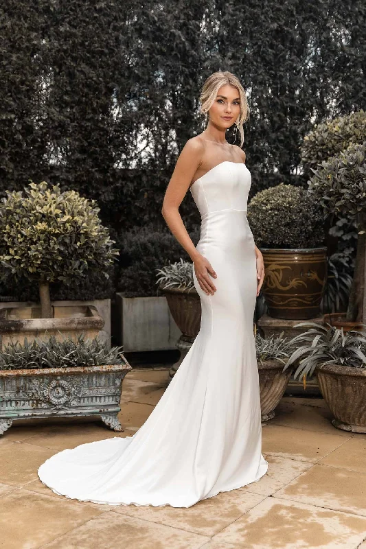 Angelisa Strapless Satin Gown - Ivory Vintage Lace Dress
