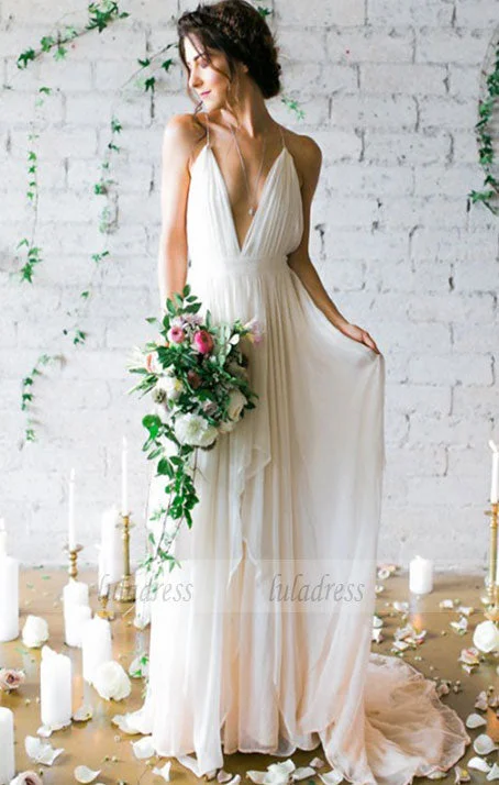 Chiffon Wedding Dress V Neck Wedding Dresses Full Skirt Gown
