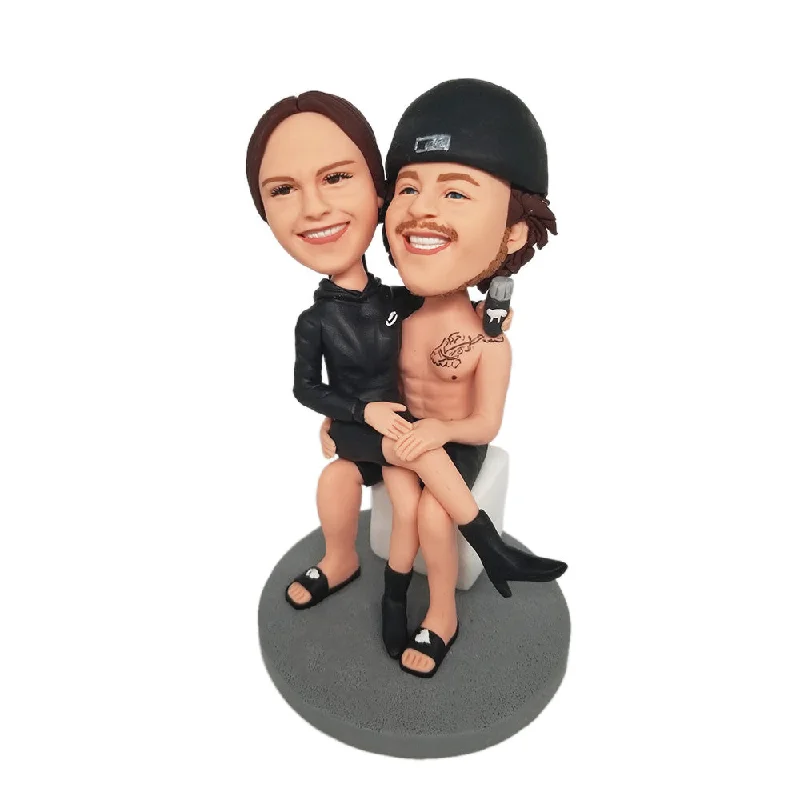 Couple Spend Happy Holiday Custom Bobblehead With Engraved Text Ball Gown Wedding