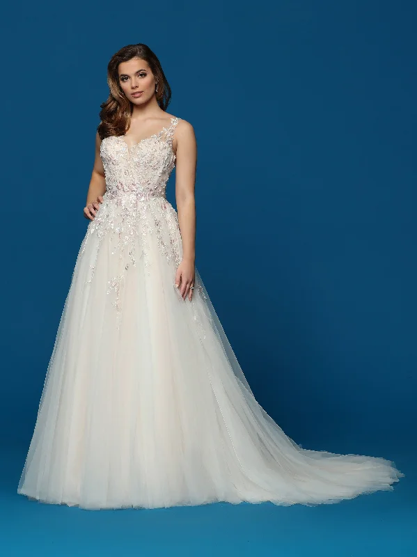 Davinci Bridal 50630 Long A Line Sheer Flower Lace Tulle Wedding Dress Sheer Backless Gown Illusion Neckline Gown Davinci Bridal 50630 Long A Line Sheer Flower Lace Tulle Wedding Dress Sheer Backless Gown Illusion Neckline Gown