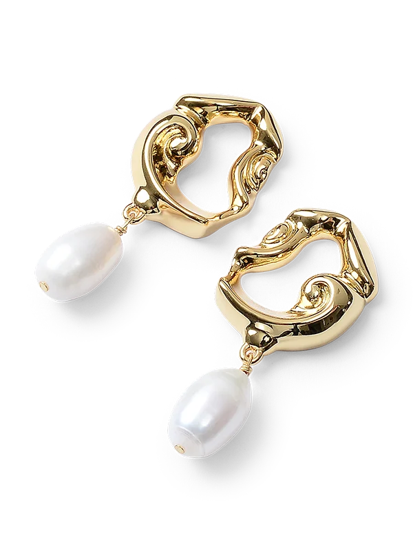Eilish Gold Pearl Earrings Elegant Satin Dress