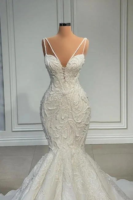 Elegant Strapless Sleeveless Mermaid Satin Floor-Length Wedding Dresses with Lace Glamorous Wedding Dress Elegant Strapless Sleeveless Mermaid Satin Floor-Length Wedding Dresses with Lace Glamorous Wedding Dress