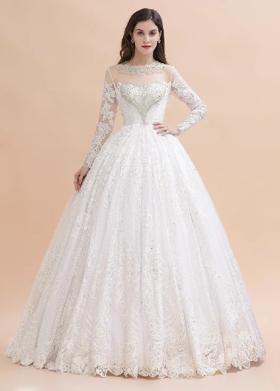 Glamorous Long Sleeve Beads White/Ivory Lace Appliques Wedding Dress Princess Bridal Dress Glamorous Long Sleeve Beads White/Ivory Lace Appliques Wedding Dress Princess Bridal Dress