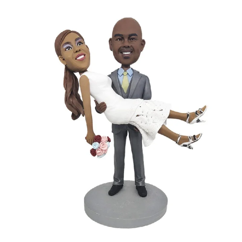 Groom Hugging Bride Custom Bobblehead Sexy Lace Gown