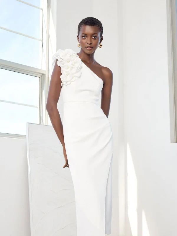 Melody Ivory One Shoulder Dress Chic Lace Dress