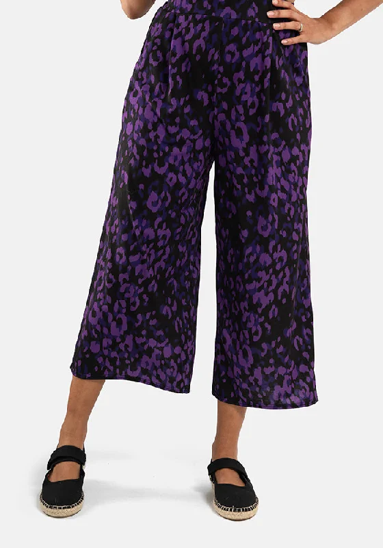 Amari Purple Animal Print Pull On Wide Leg Culotte Trouser Chiffon unclassified skirts