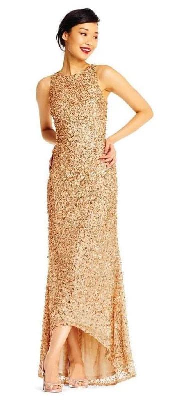 Adrianna Papell - High Low Sequin Beaded Sleeveless Gown AP1E201754 - 1 pc Champagne Gold In Size 16 Available Office party dresses Adrianna Papell - High Low Sequin Beaded Sleeveless Gown AP1E201754 - 1 pc Champagne Gold In Size 16 Available Office party dresses