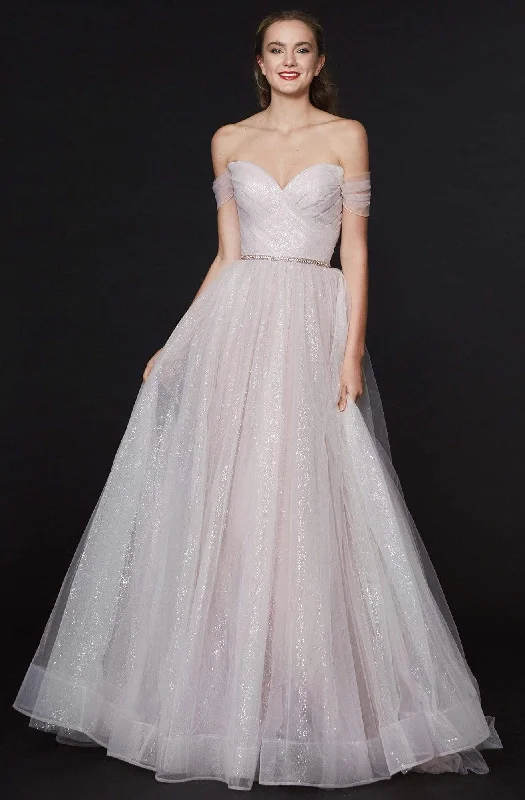 Angela & Alison - 91030 Off Shoulder Glitter A-Line Gown Chic party dresses