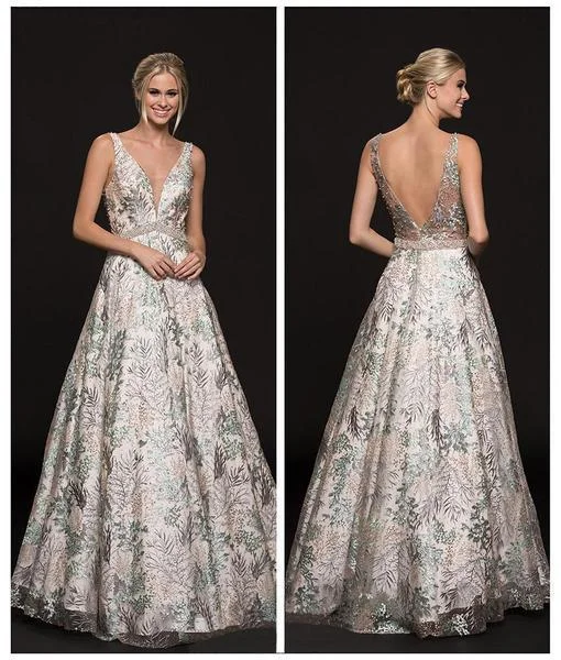 Colors Couture - Sleeveless Ornate Lace A-Line Gown J051 - 1 pc Nude/Multi In Size 6 Available Corset party dresses Colors Couture - Sleeveless Ornate Lace A-Line Gown J051 - 1 pc Nude/Multi In Size 6 Available Corset party dresses