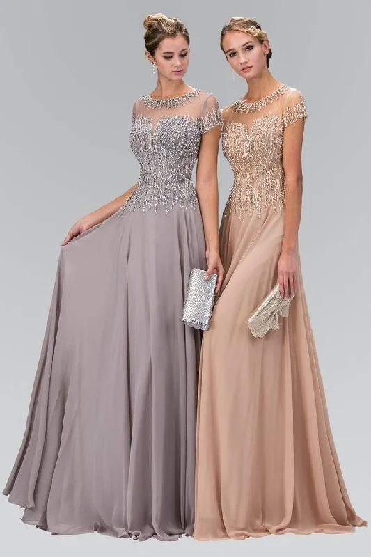 Elizabeth K Beaded Trellis Illusion Chiffon A-Line Gown GL2126 Garden party dresses