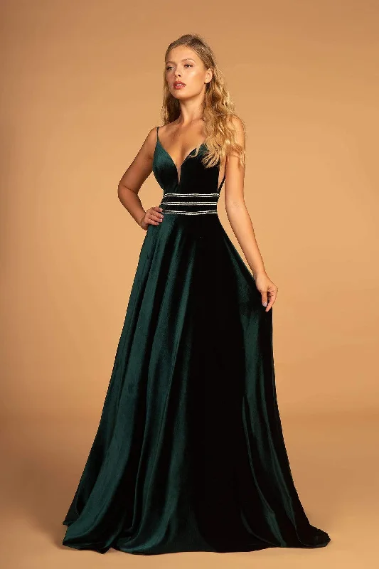 Elizabeth K - Illusion Plunging Velvet Long Gown GL2584 High-end party dresses