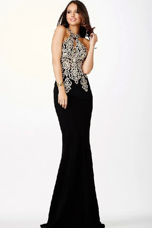 JVN by Jovani - Fitted Halter Lace Evening Dress JVN33691 Halter party dresses