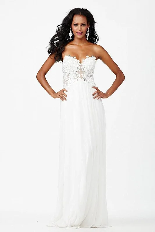JVN by Jovani Strapless Lace Illusion A-Line Gown JVN30805A - 1 pc White in Size 2 Available Summer party dresses JVN by Jovani Strapless Lace Illusion A-Line Gown JVN30805A - 1 pc White in Size 2 Available Summer party dresses