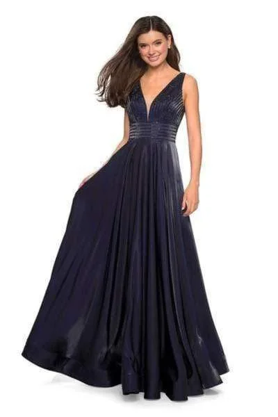 La Femme - Illusion Plunging V Neck Two Toned Satin A-Line Gown 27205SC - 1 pc Blush in Size 00 Available Smocked party dresses La Femme - Illusion Plunging V Neck Two Toned Satin A-Line Gown 27205SC - 1 pc Blush in Size 00 Available Smocked party dresses