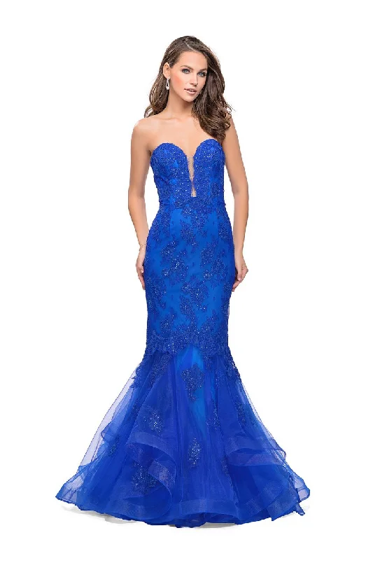 La Femme Plunging Sweetheart Beaded Lace Gown 26219 A-line party dresses