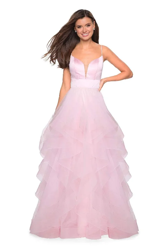 La Femme - Sleeveless Plunging Illusion Neckline Ruffles Ballgown 27024 Winter party dresses La Femme - Sleeveless Plunging Illusion Neckline Ruffles Ballgown 27024 Winter party dresses