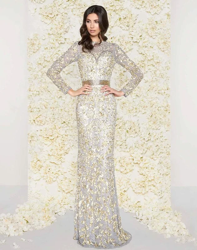 Mac Duggal - Sequined Mesh Lace Gown 4316D - 1 pc Platinum/Gold in Size 10 Available Zara party dresses Mac Duggal - Sequined Mesh Lace Gown 4316D - 1 pc Platinum/Gold in Size 10 Available Zara party dresses