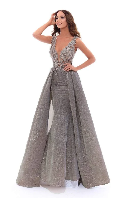 Tarik Ediz Plunging Mermaid Gown with A-Line Overskirt 93444 Engagement party dresses