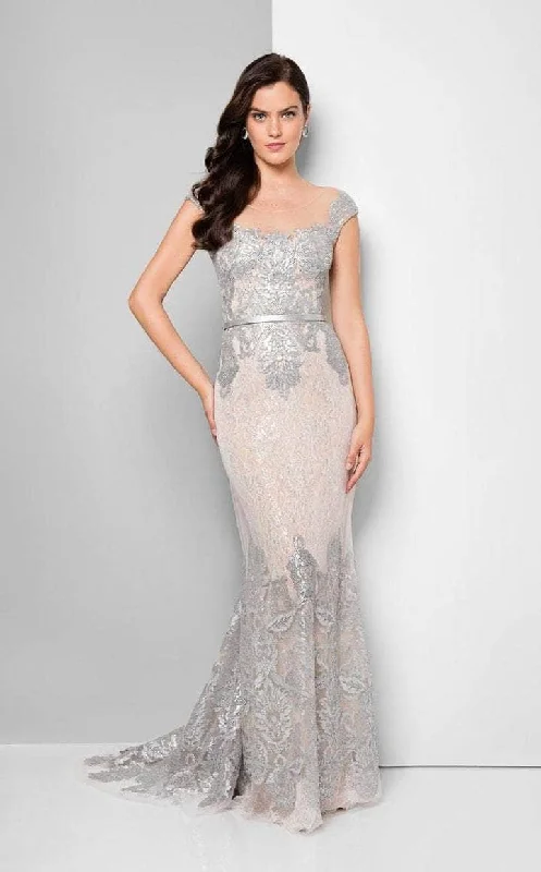 Terani Couture - 1713M3505 Embroidered Lace Portrait Mermaid Gown - 1 pc Gunmetal Nude In Size 4 Available Best party dresses for petites Terani Couture - 1713M3505 Embroidered Lace Portrait Mermaid Gown - 1 pc Gunmetal Nude In Size 4 Available Best party dresses for petites