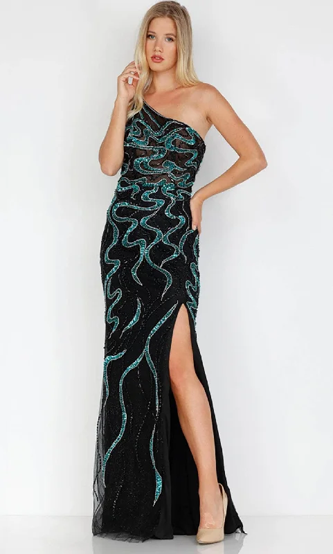 Terani Couture 231GL0399 - Bare Back Beaded Asymmetrical Gown Lace party dresses