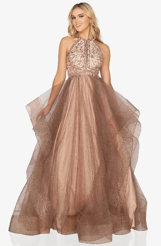 Terani Couture - Halter Tiered A-Line Prom Gown 2011P1217 - 1 pc Dusty Blue Mocha In Size 16 Available Men's party outfits Terani Couture - Halter Tiered A-Line Prom Gown 2011P1217 - 1 pc Dusty Blue Mocha In Size 16 Available Men's party outfits