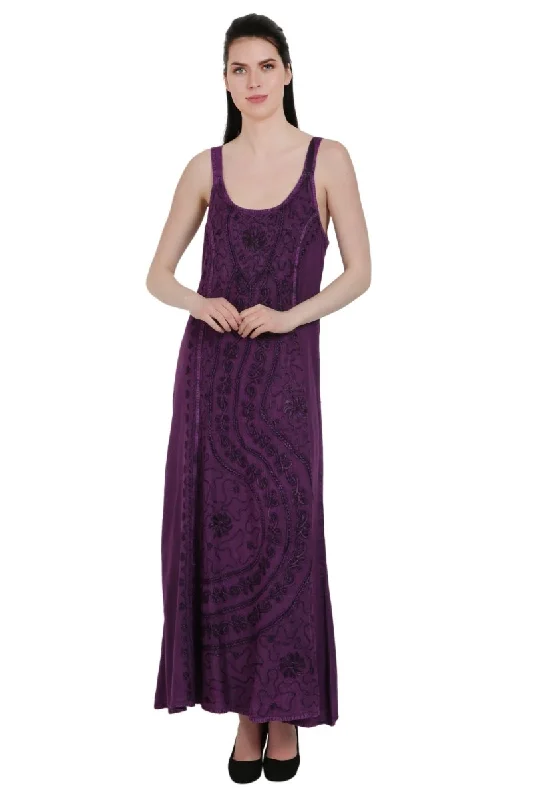 Beautiful Embroidered Maxi Dress ~ Deep Purple Silk maxi dresses