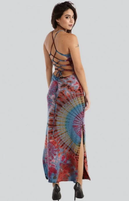 Corset Back Tie-Dye Maxi Dress ~ Three Color Combos! Vintage maxi dresses