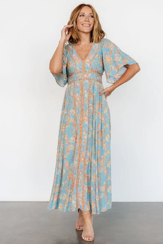 Elissa Maxi Dress | Dusty Blue Floral Lightweight maxi dresses for hot weather