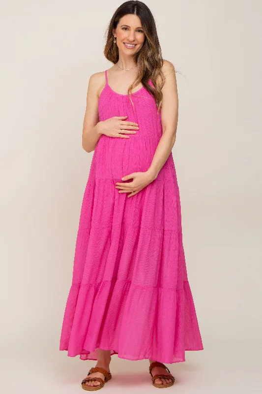 Fuchsia Tiered Maternity Maxi Dress Zara maxi dresses