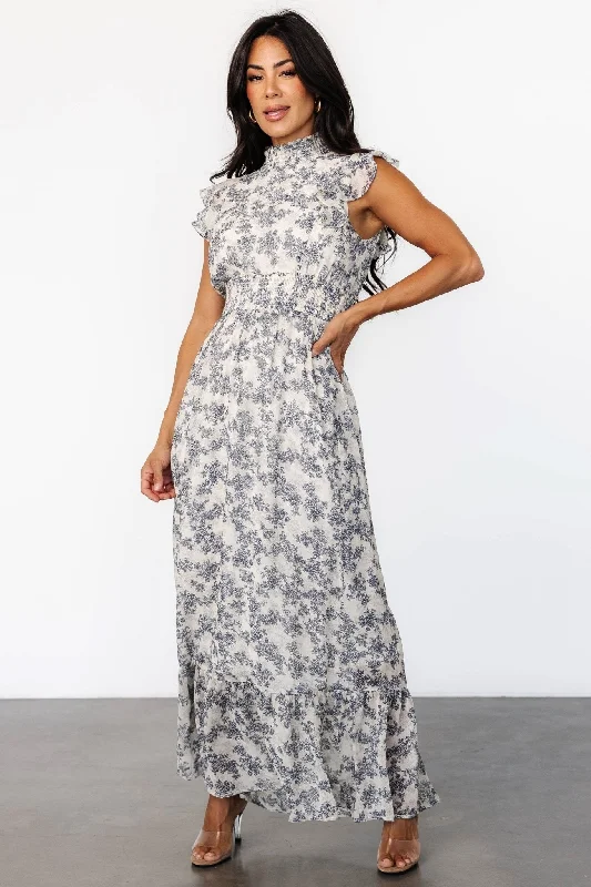Kearny Ruffle Maxi Dress | Cream + Navy Floral Preppy maxi dresses
