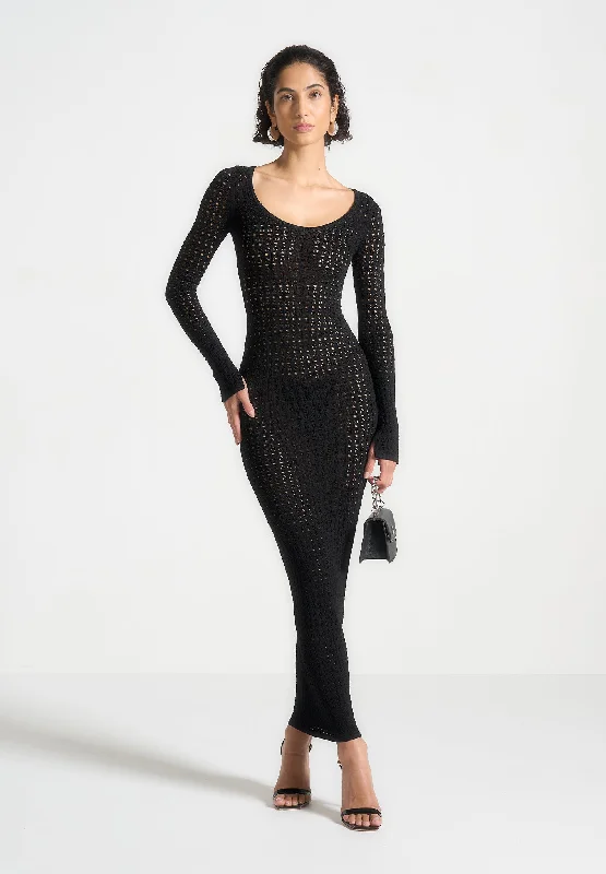 Knitted Scoop Neck Maxi Dress - Black Comfortable maxi dresses for everyday wear