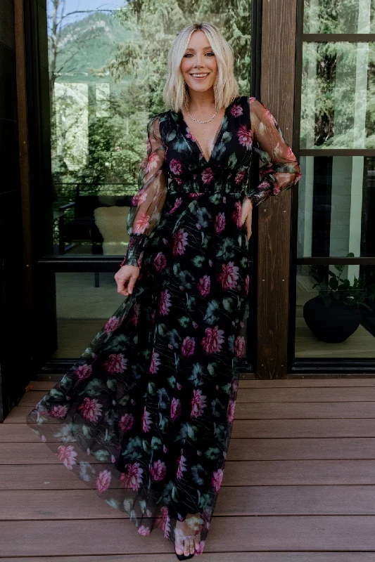 Layla Tulle Maxi Dress | Black Multi Fall maxi dresses