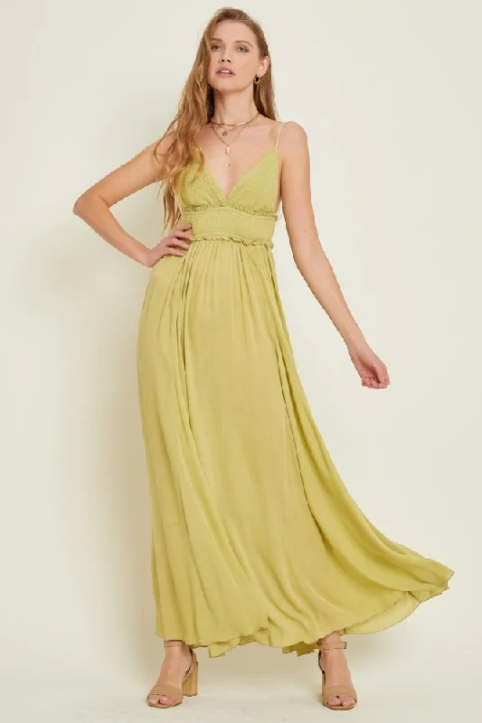 Lime Gauze Maxi Flare Dress Vacation maxi dresses