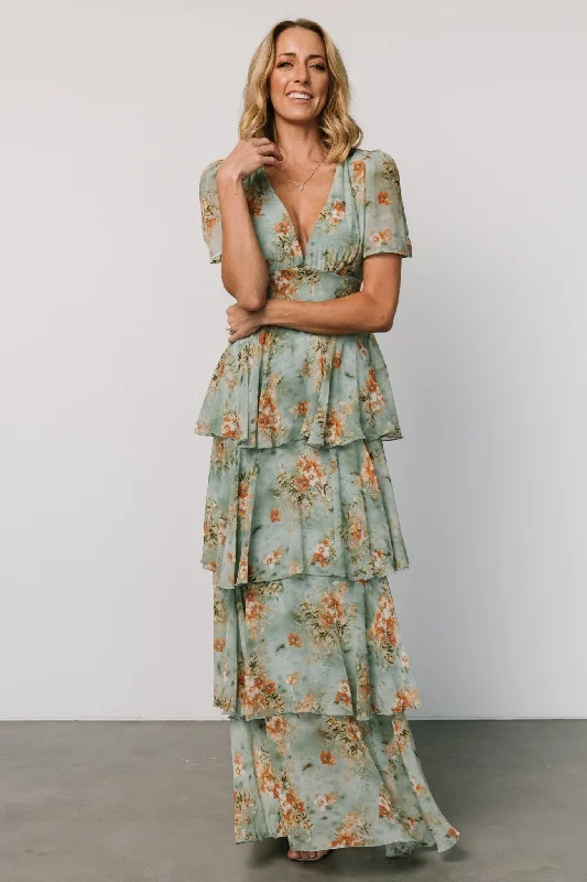 Montaigne Ruffle Maxi Dress | Blue Sage Floral Office maxi dresses