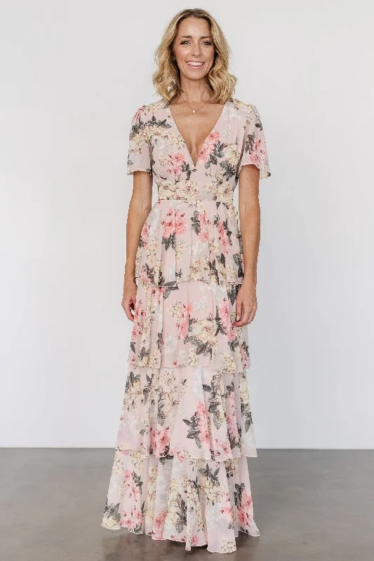 Montaigne Ruffle Maxi Dress | Pale Blush Floral Anniversary maxi dresses