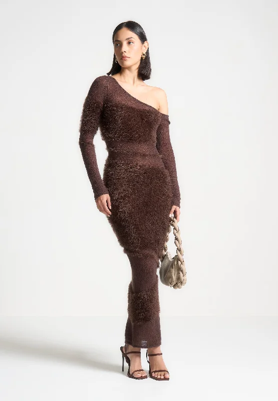 Off Shoulder Knitted Maxi Dress - Brown Best maxi dresses for plus size