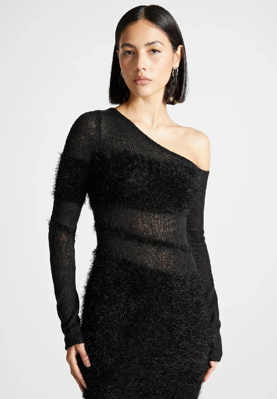 Off Shoulder Knitted Maxi Dress - Black Flattering maxi dresses for all body types