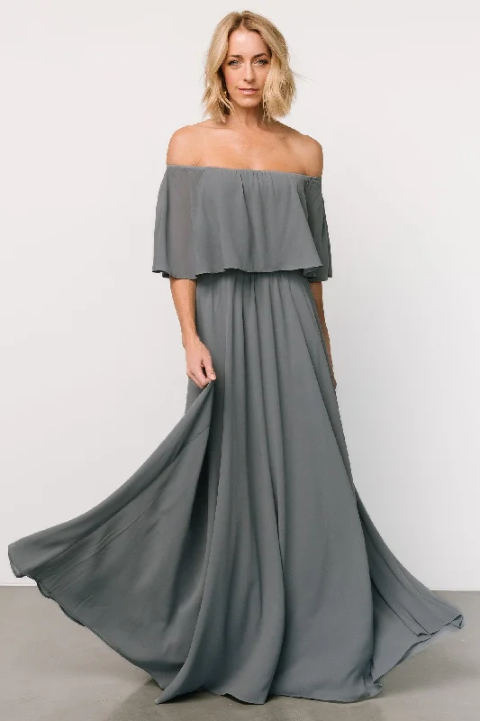 Sonia Off Shoulder Maxi Dress | Dusty Blue Smocked maxi dresses