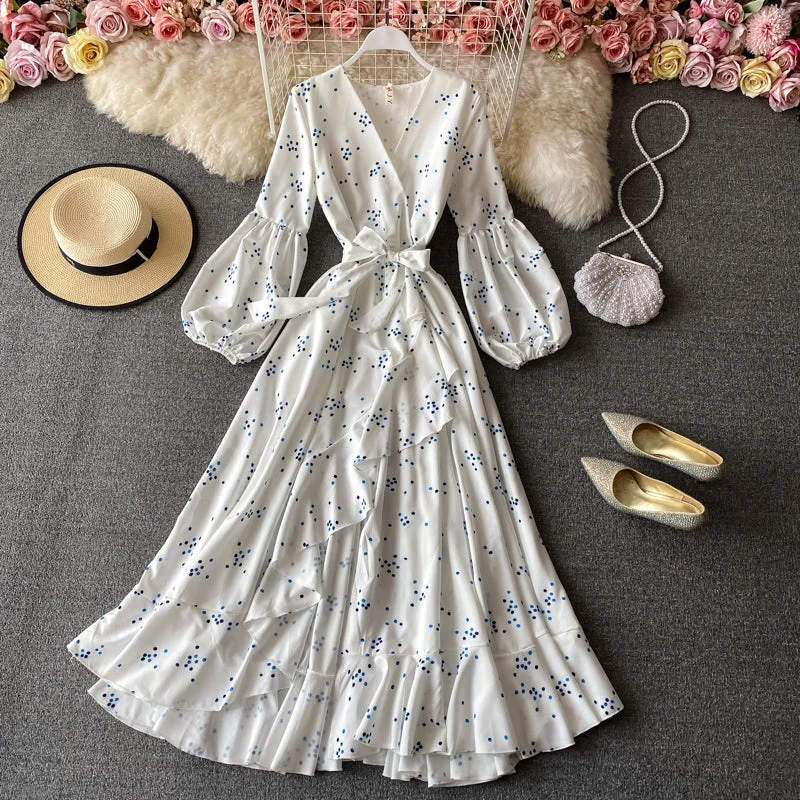 White v neck long sleeve dress fashion dress  537 Budget-friendly maxi dresses