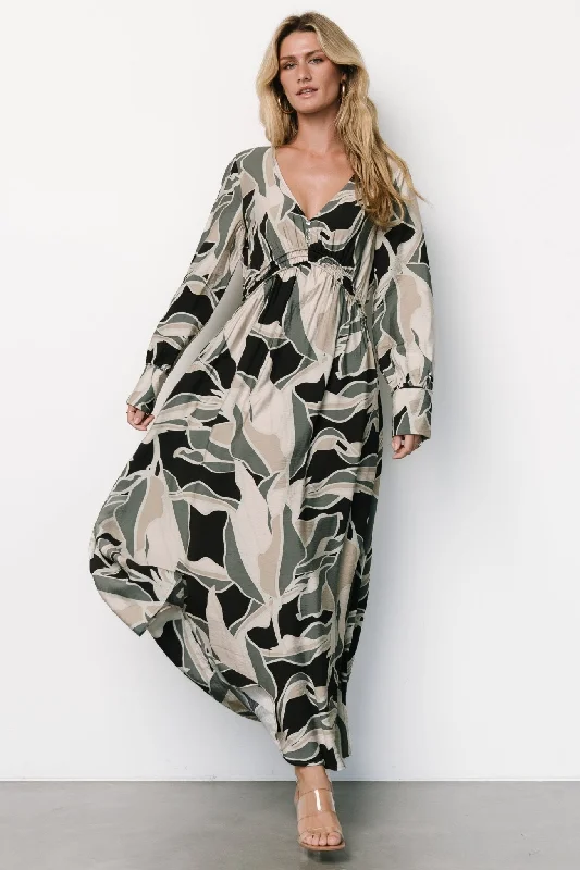 Zinnia Maxi Dress | Black + Eucalyptus Print Must-have maxi dresses for this season