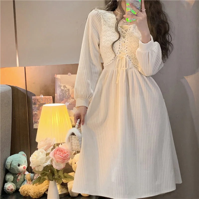 Apricot Lace Panel Midi Dress Winter midi dresses