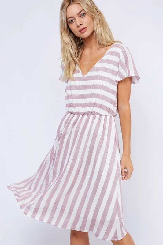 Gabriella Flowy Midi Dress in Stripe Elegant midi dresses