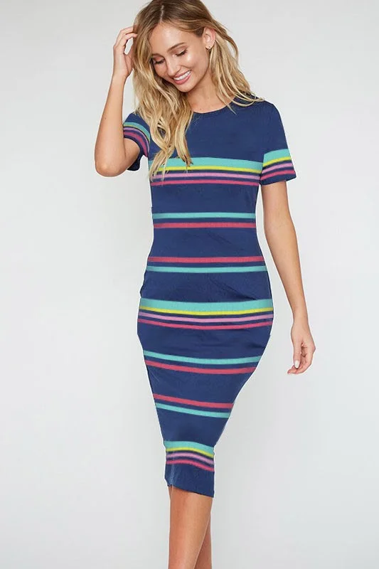 Joy Striped Midi Dress Leather midi dresses