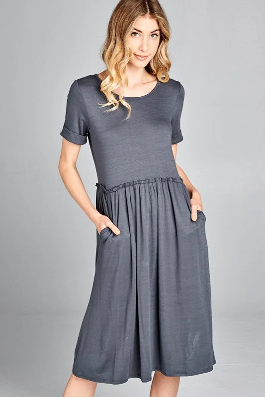 Kayla Stretch Basic Midi Off-shoulder midi dresses